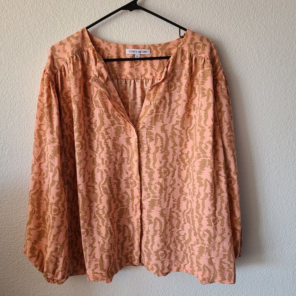 Elizabeth and James Balloon Sleeve Blouse Peach Tan Women's Size XXL